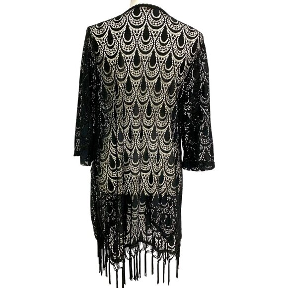 Whimsigoth Crochet Lace Fringe Black Open Front Kimono S Fairy Boho Vampire - Picture 6 of 8